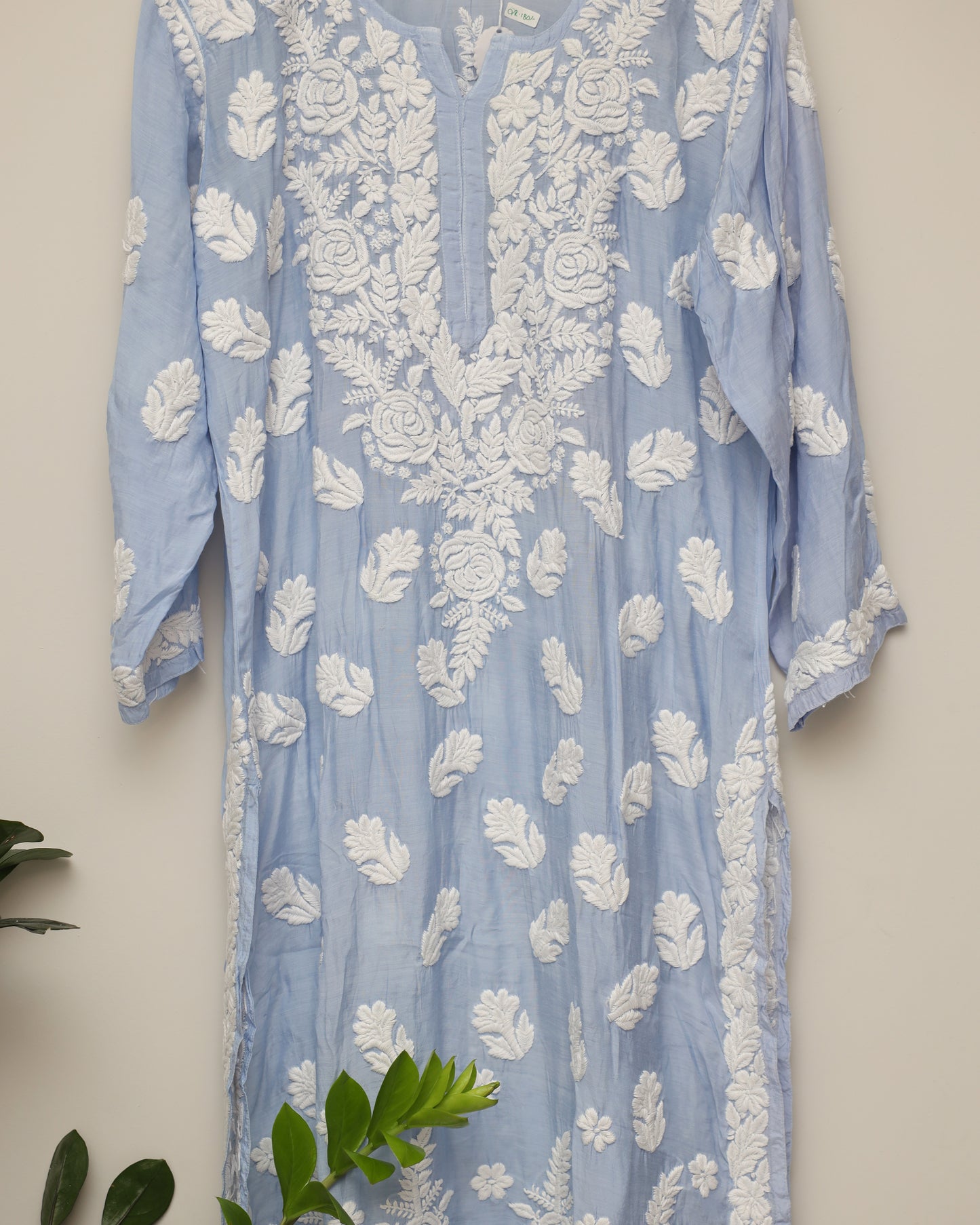 Powder Blue Silk Kurti with hand work crafted with love