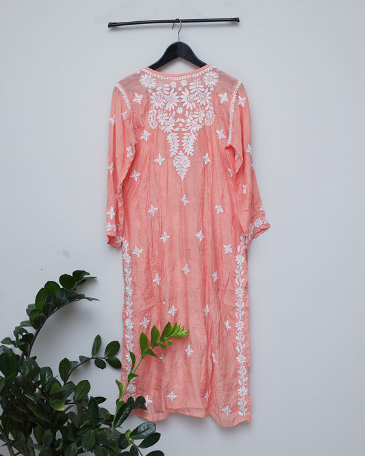 All over Peach silk Fabric kurti