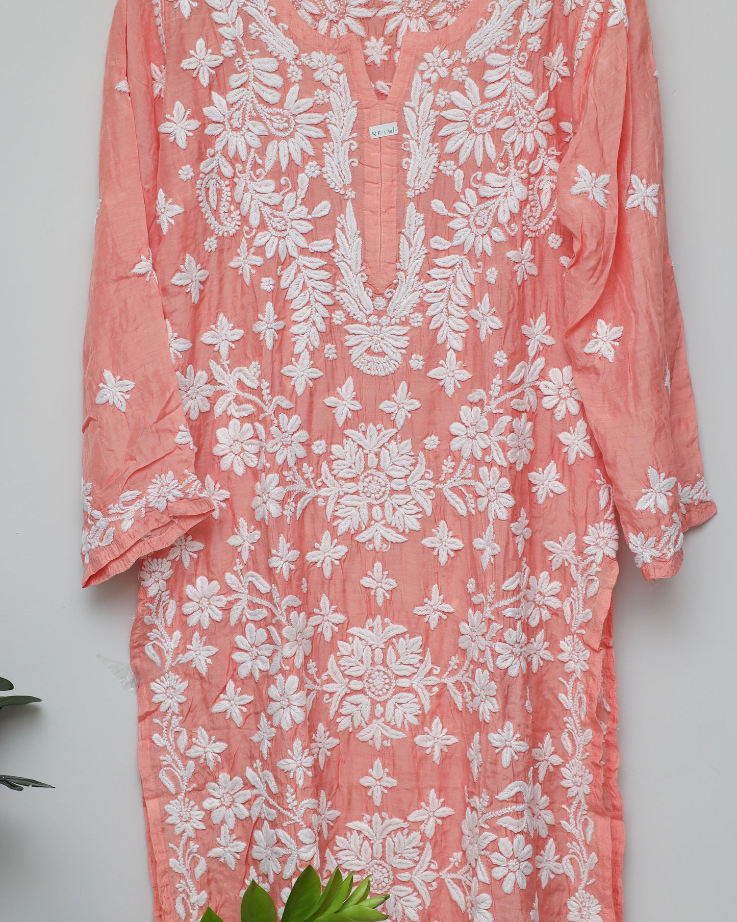 All over Peach silk Fabric kurti