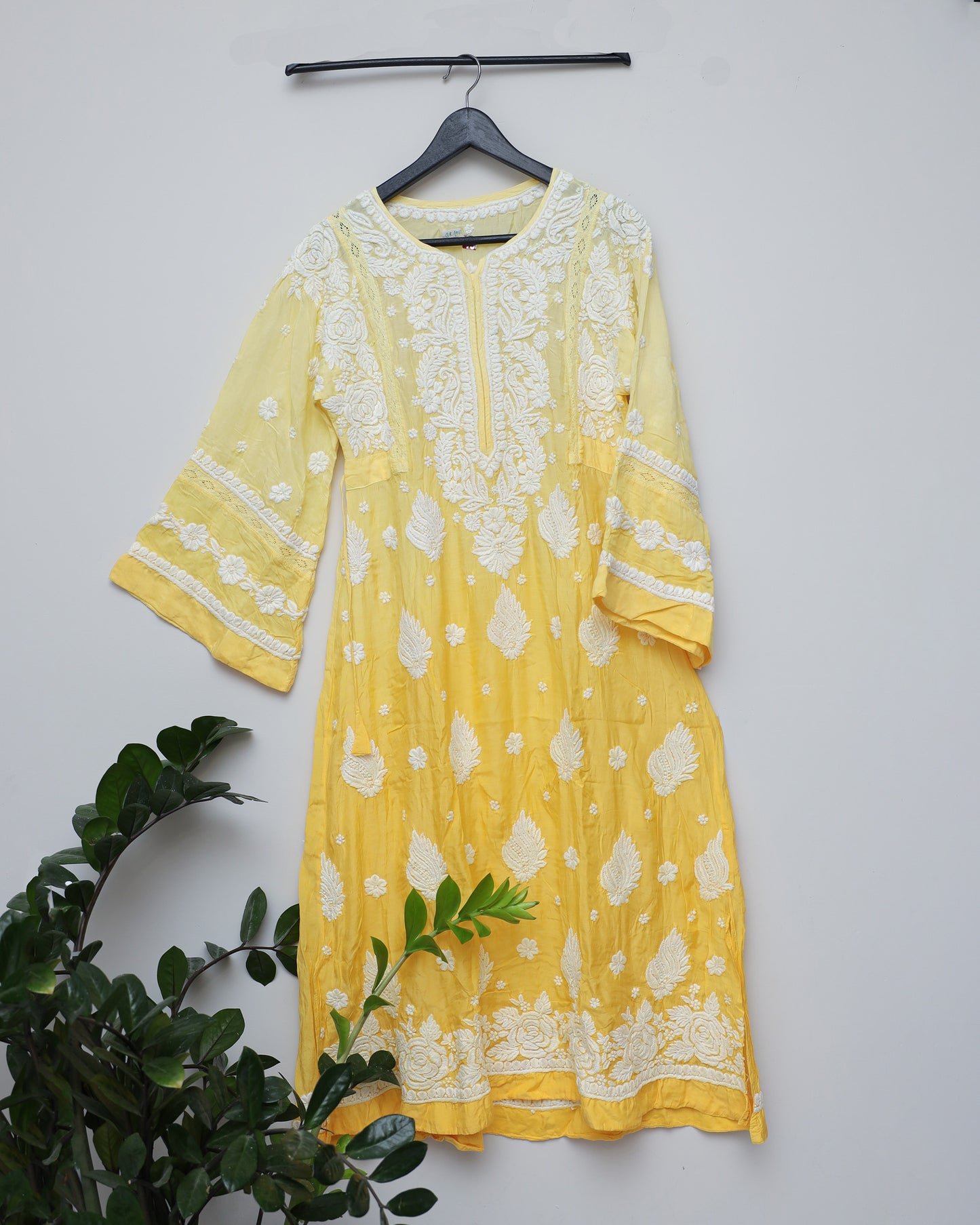 Dual tone yellow with white handwork & loose sleeve