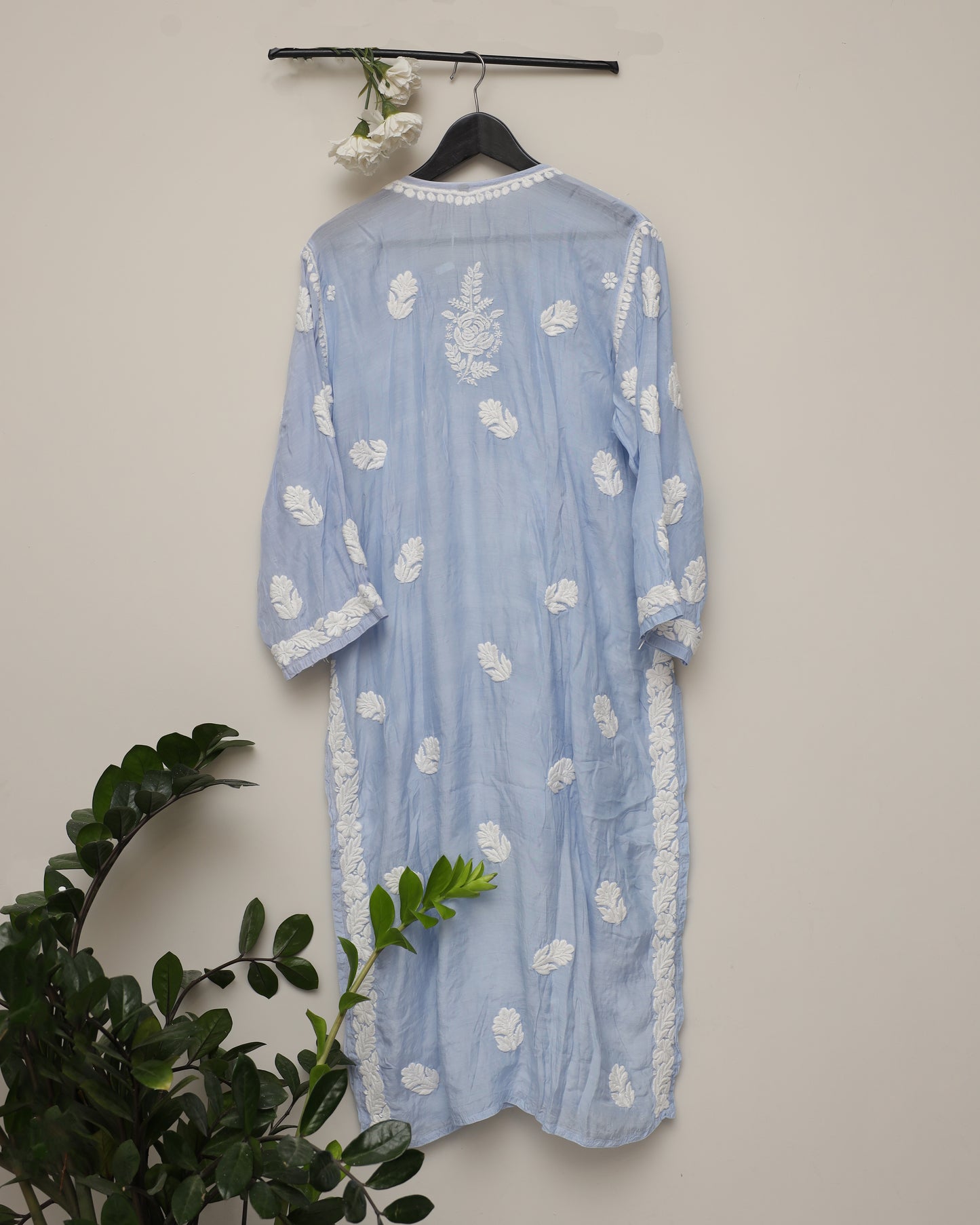Powder Blue Silk Kurti with hand work crafted with love