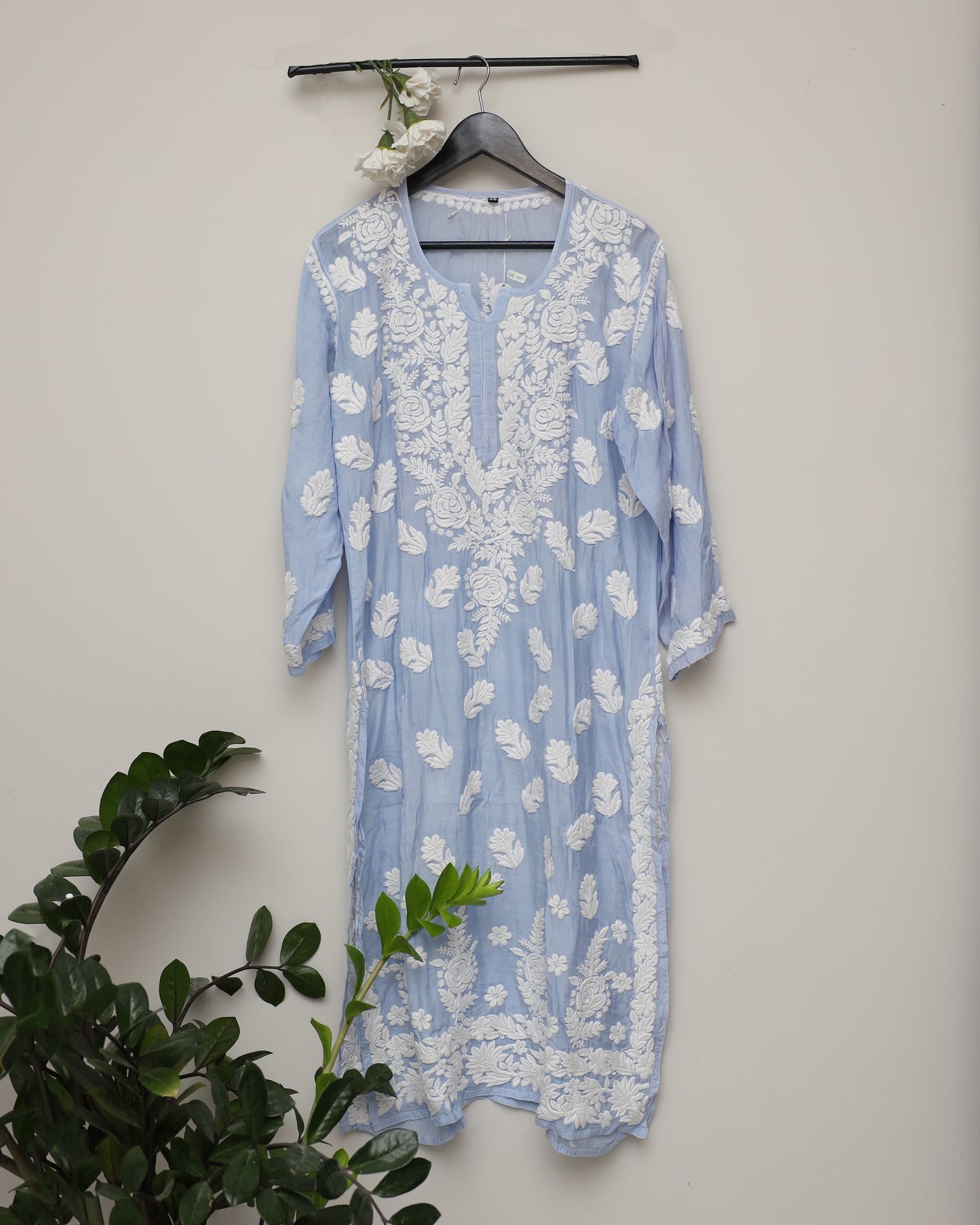 Powder Blue Silk Kurti with hand work crafted with love
