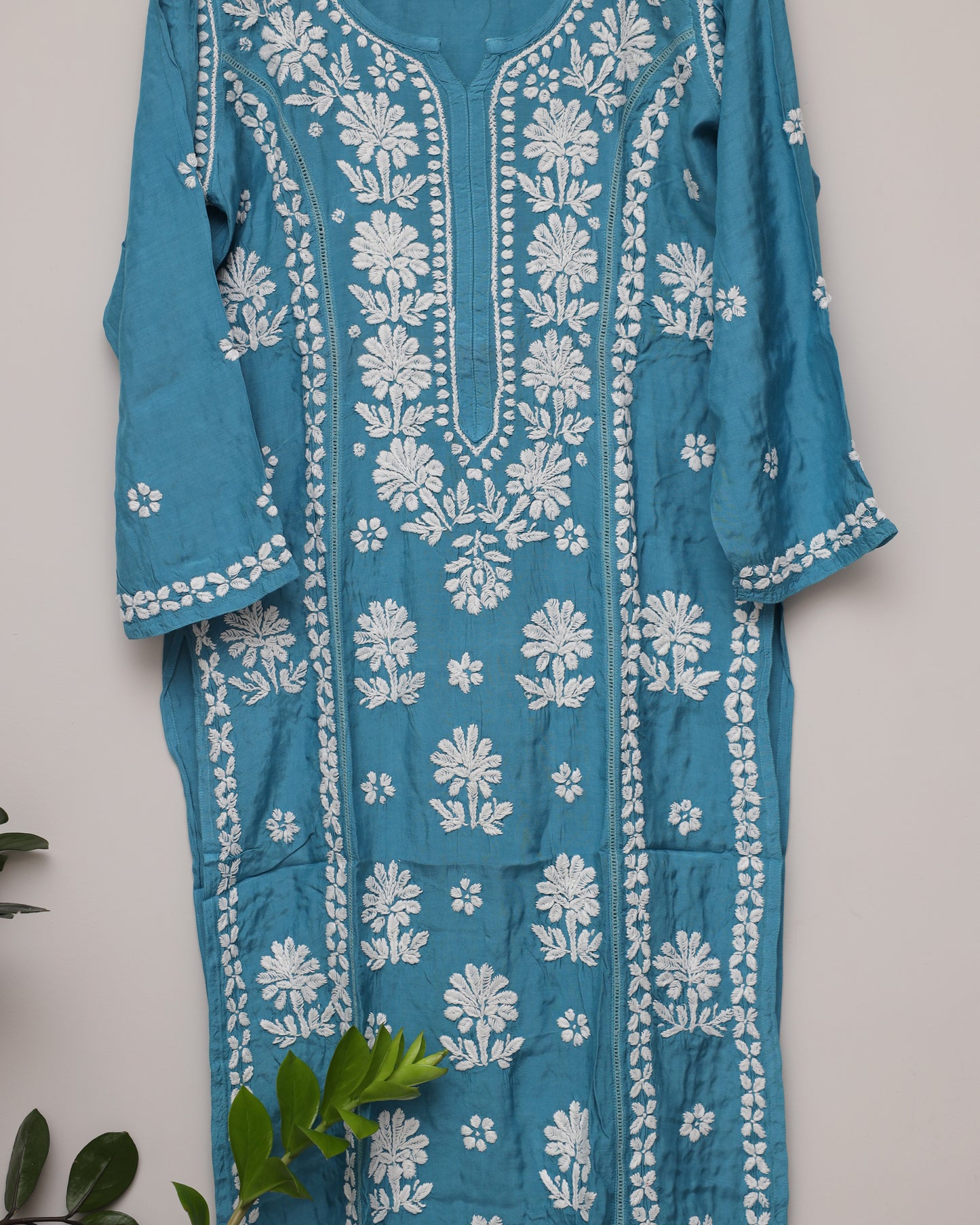 Handwork Chicknkari straight panel work kurti