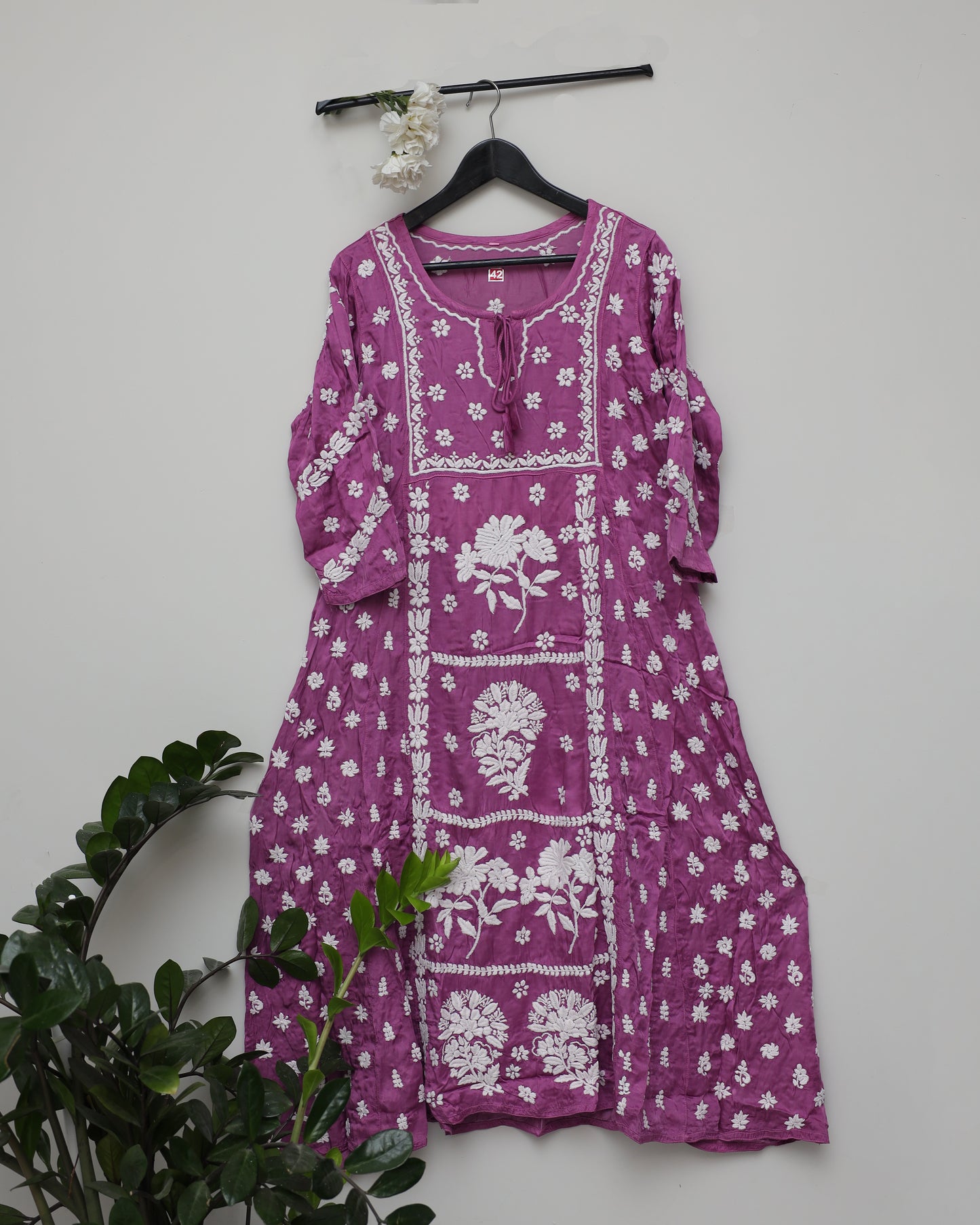 Mughal Style Kurti with full panel chikankari kurti hand made in Lukhnow