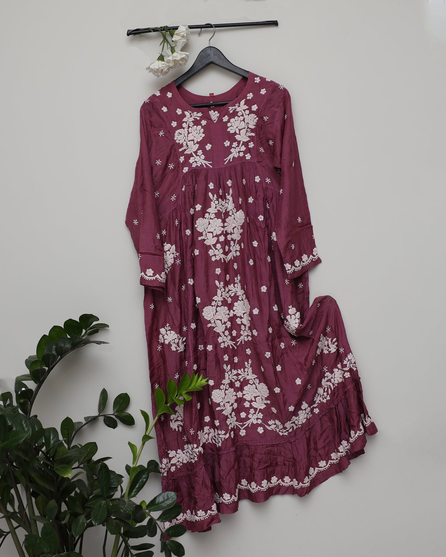 Seemless work Front & Back gown style kurti with frill bottom
