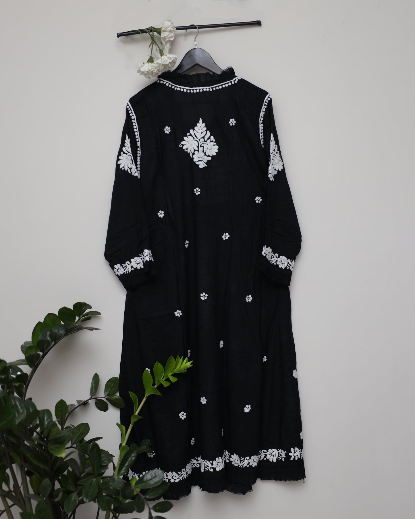 Monochrome Black & White with frill on neck and sleeves