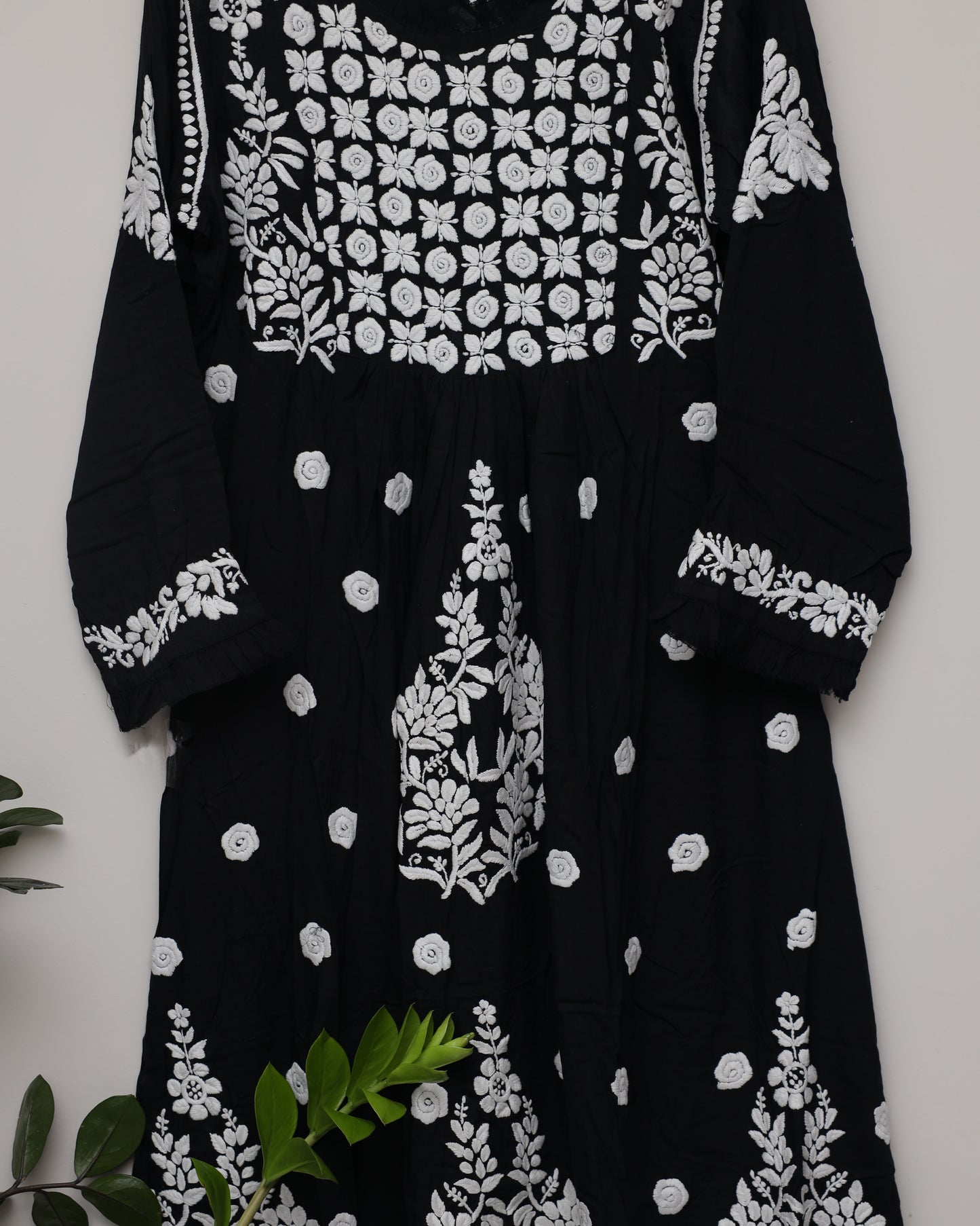 Monochrome Black & White with frill on neck and sleeves