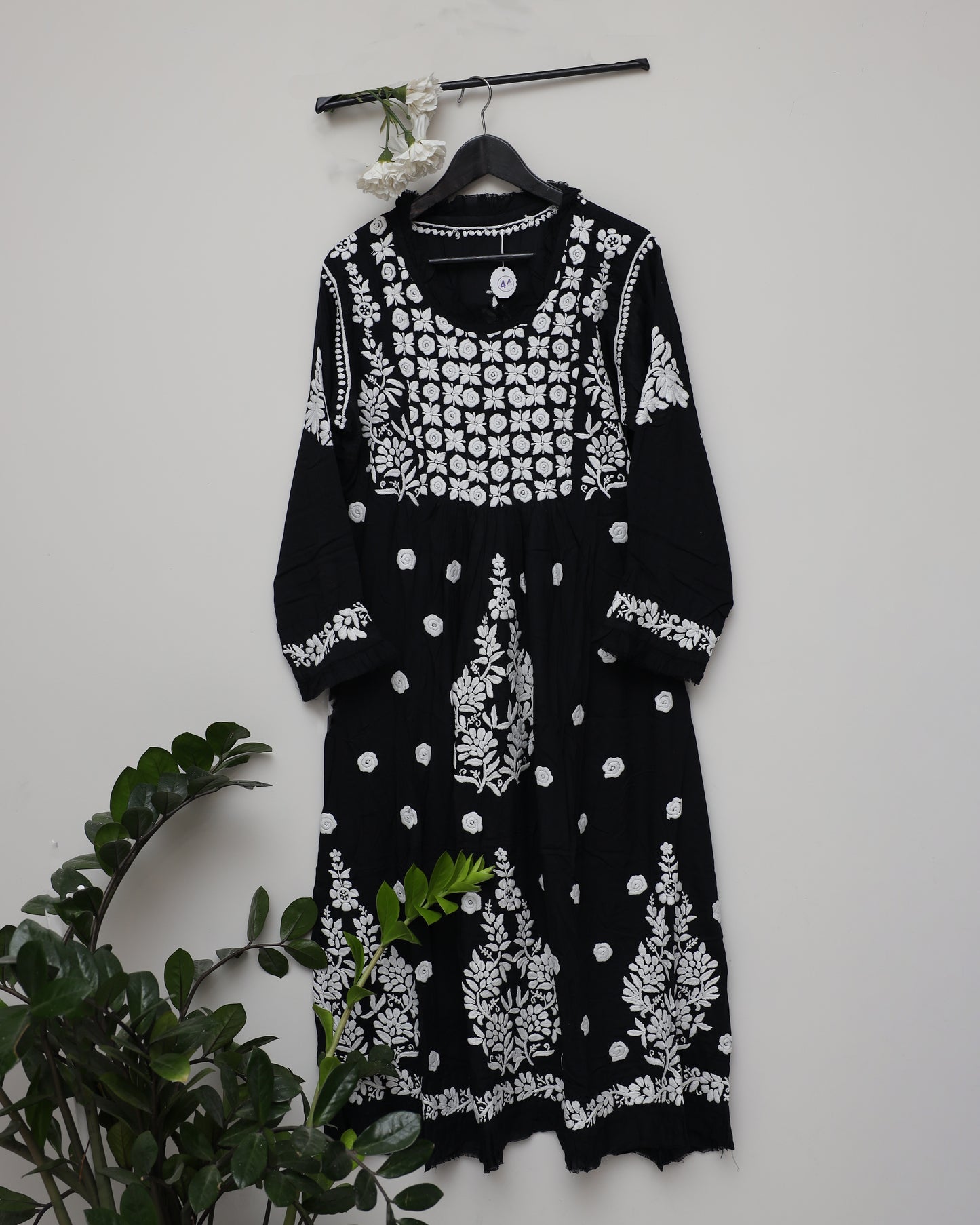 Monochrome Black & White with frill on neck and sleeves