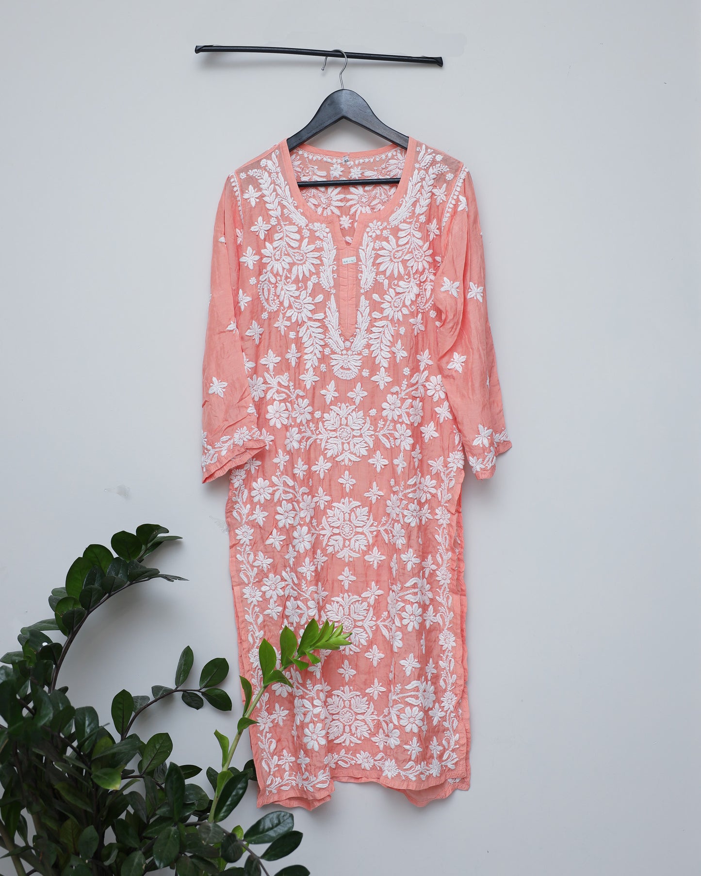 All over Peach silk Fabric kurti