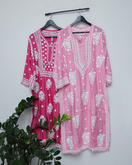Cut Sleeves, full borders with white thread hand work explicitly woven - Baby Pink
