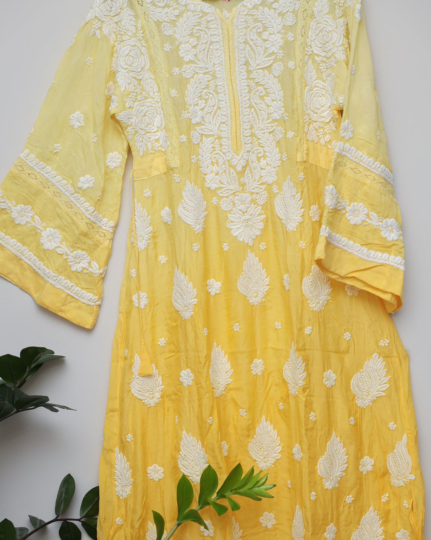 Dual tone yellow with white handwork & loose sleeve