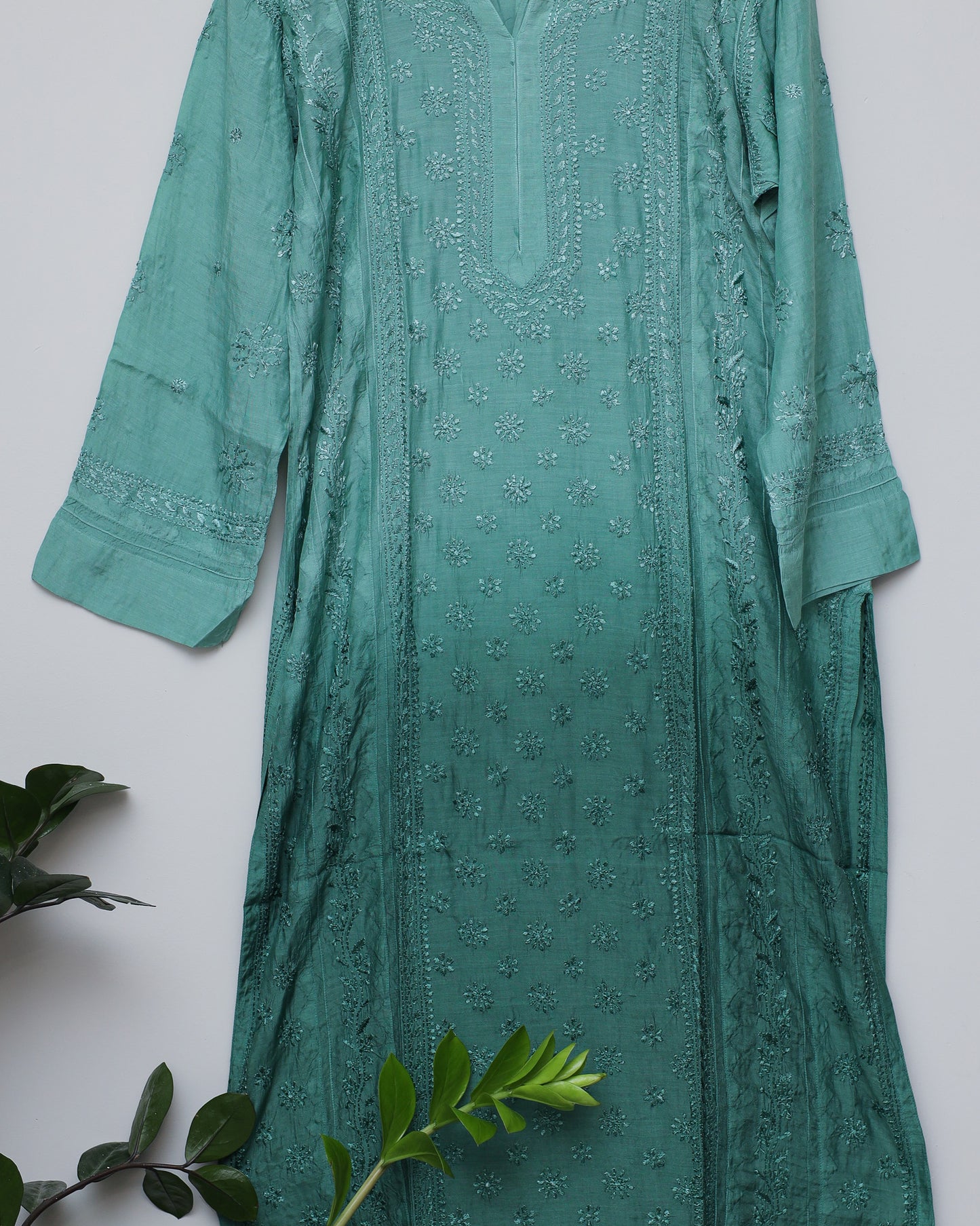 Straight length full green with green thread work