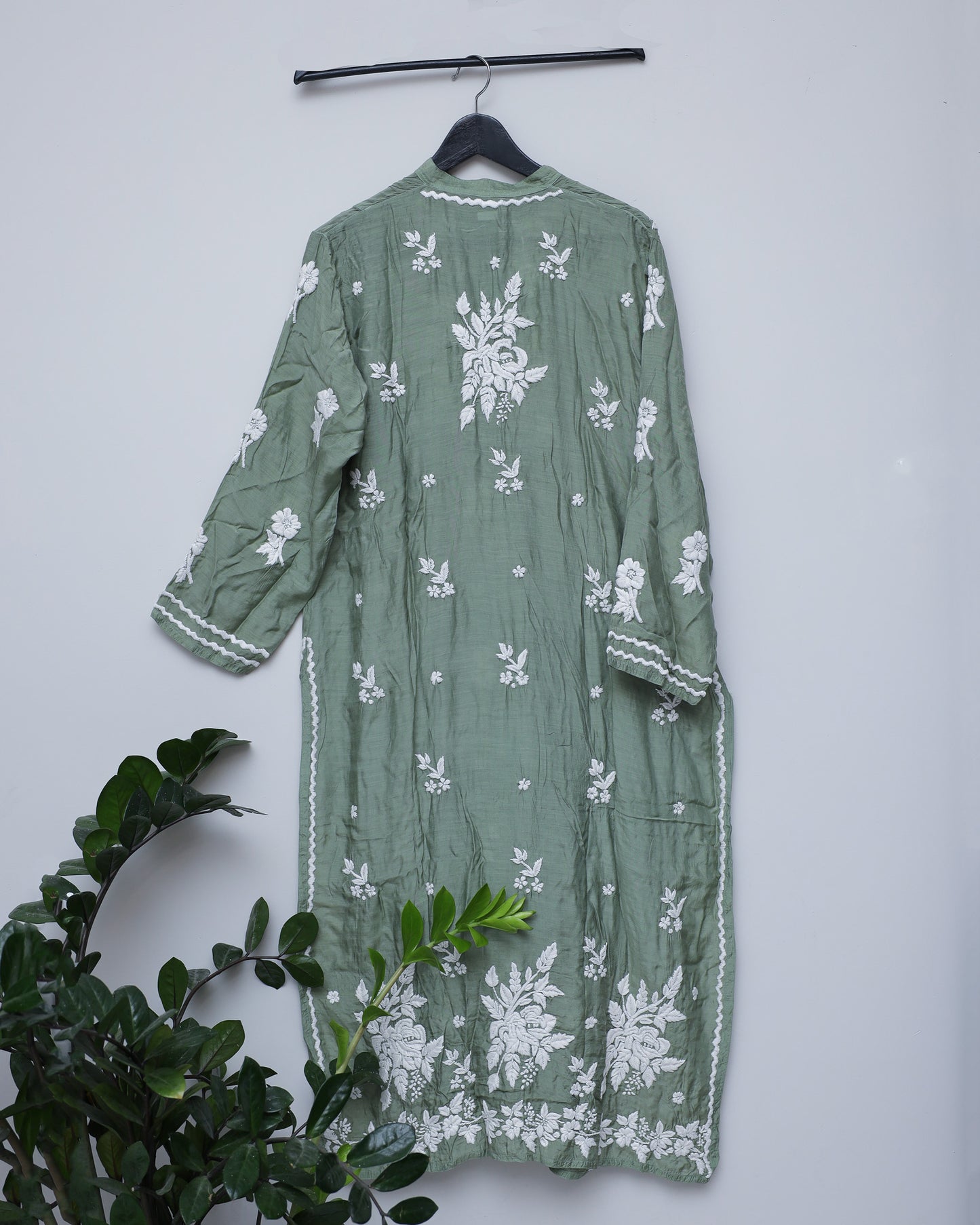 Full neck dark green semi anarkali