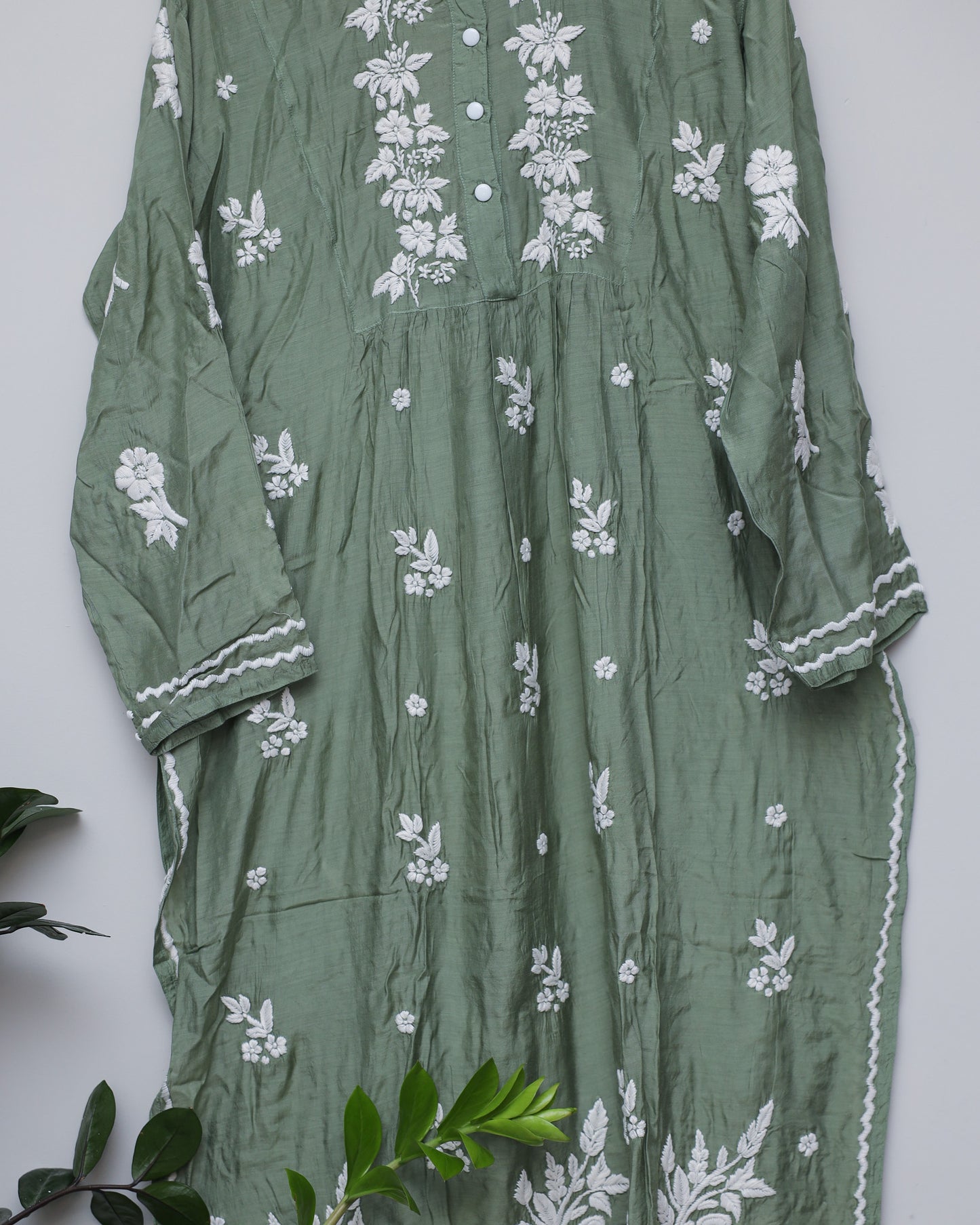 Full neck dark green semi anarkali