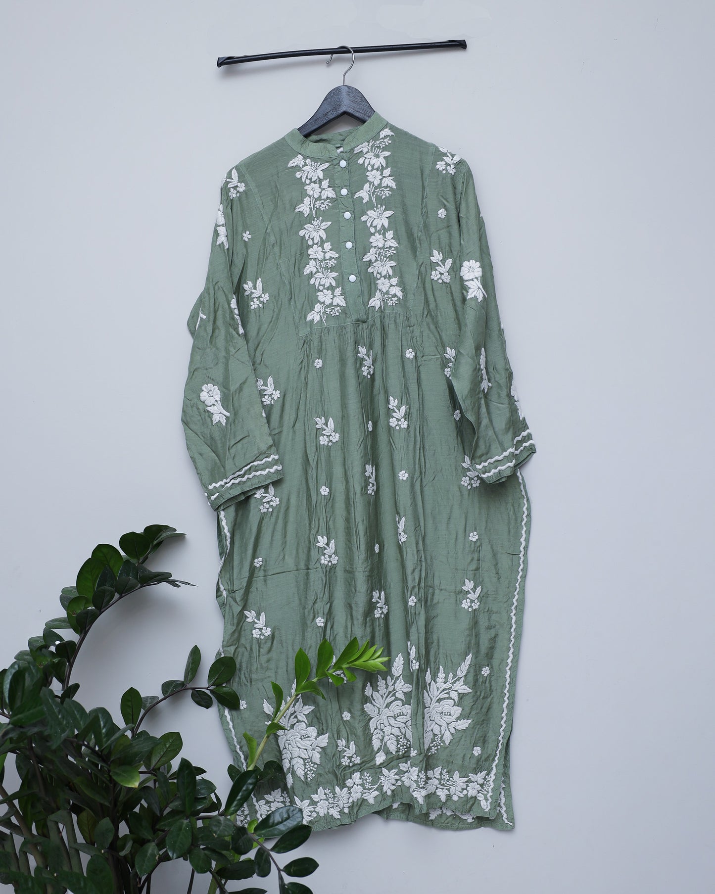 Full neck dark green semi anarkali