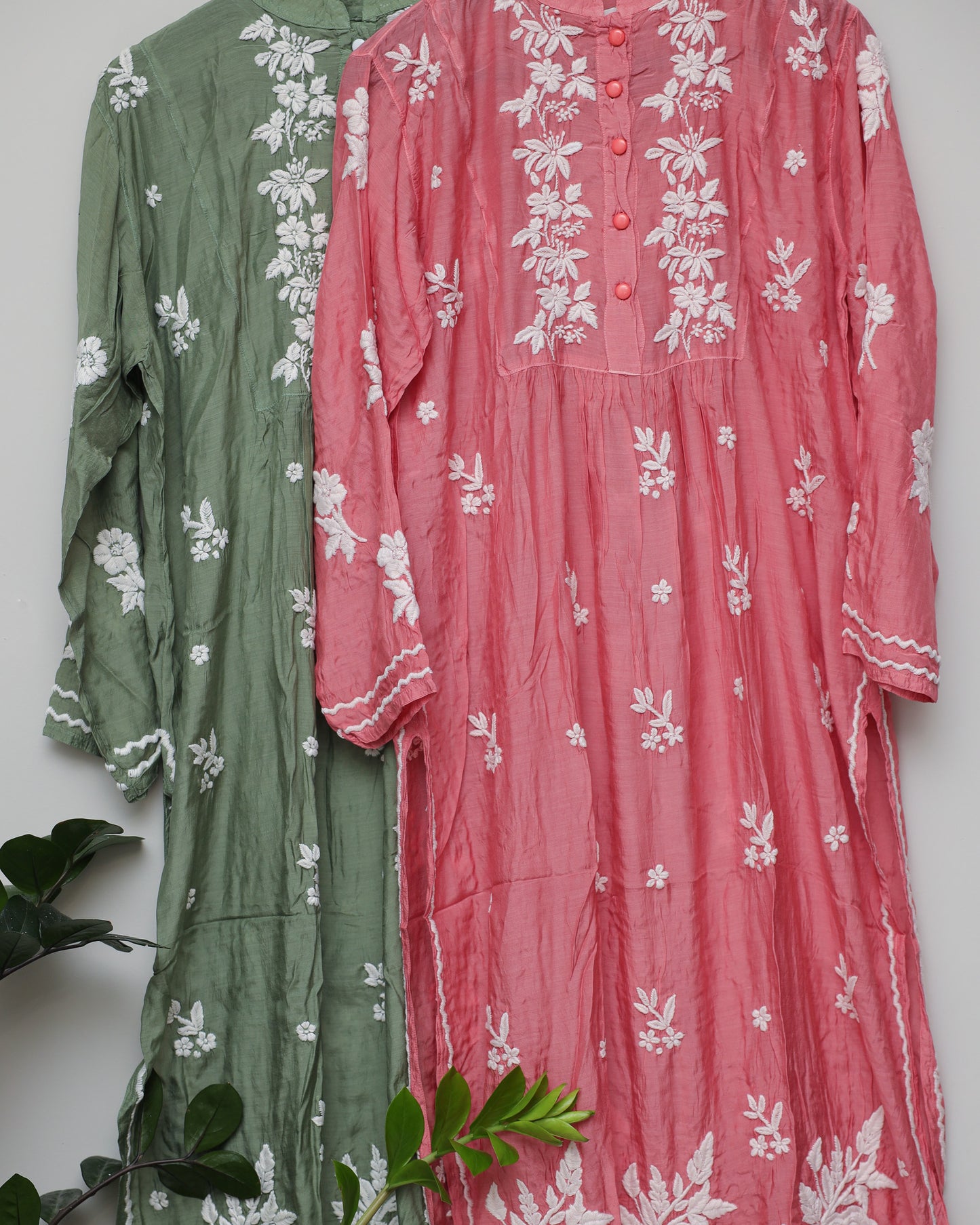 Full neck Peach Pink semi anarkali - Peach Pink