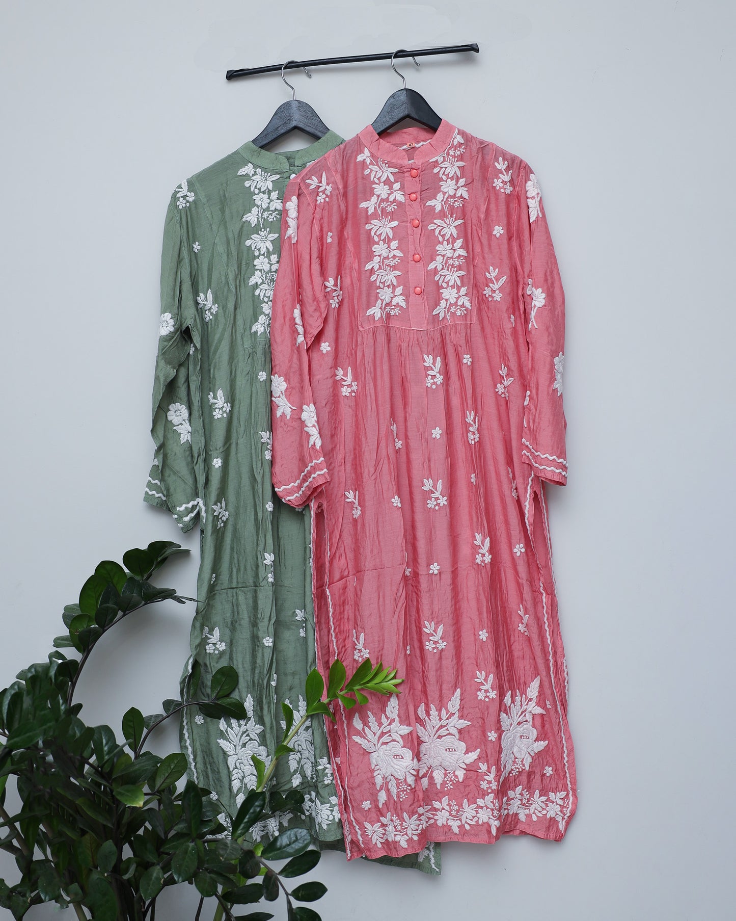 Full neck Peach Pink semi anarkali - Peach Pink